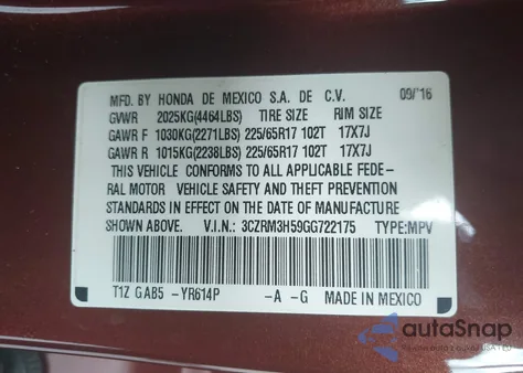 2016 Honda Cr-V Ex from USA, damaged, VIN 3CZRM3H59GG722175